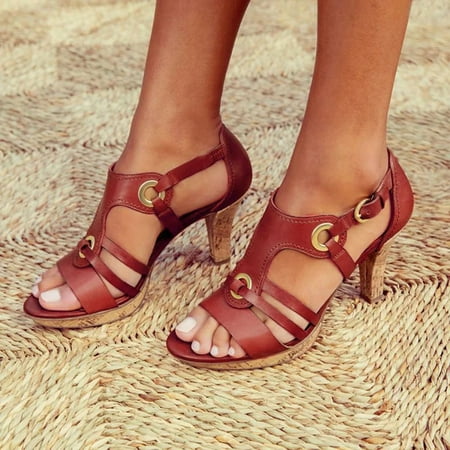 HIBRO Women s Ladies Elegant Buckle Strap Ankle Peep Toe High Heel Sandals Roman Shoes