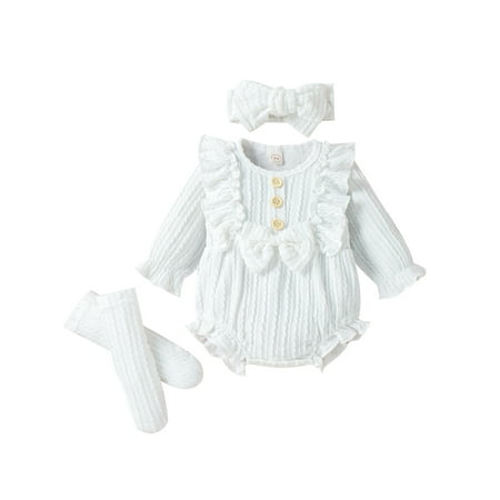 Caoirhny Baby Girls 3Pcs Fall Outfits Long Sleeve Button Front Ruffle Romper + Socks + Headband Set
Caoirhny Baby Girls 3Pcs Fall Outfits Long Sleeve Button Front Ruffle Romper + Socks + Headband Set