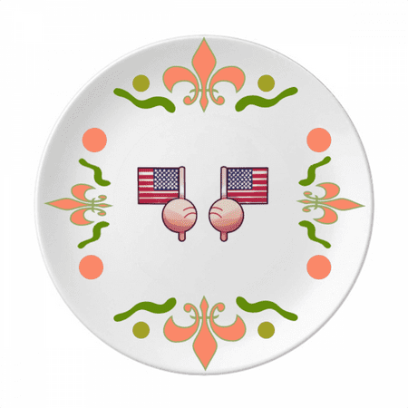 USA Flag North America Flower Ceramics Plate Tableware Dinner Dish
