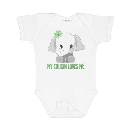 Inktastic My Cousin Loves Me- Cute Elephant Gift Baby Boy or Baby Girl Bodysuit