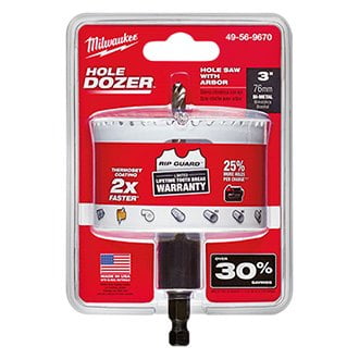 Milwaukee 49-56-9669 - 2-1/2 Hole Dozer Bi-Metal Hole Saw with Attached Arbor
Milwaukee 49-56-9669 - 2-1/2 Hole Dozer Bi-Metal Hole Saw with Attached Arbor