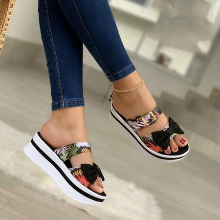 LnjYIGJ Slippers for Women Summer Ladies Flowers Slippers Sandals Casual Women s Shoes Bow Buckle Slippers Slippers