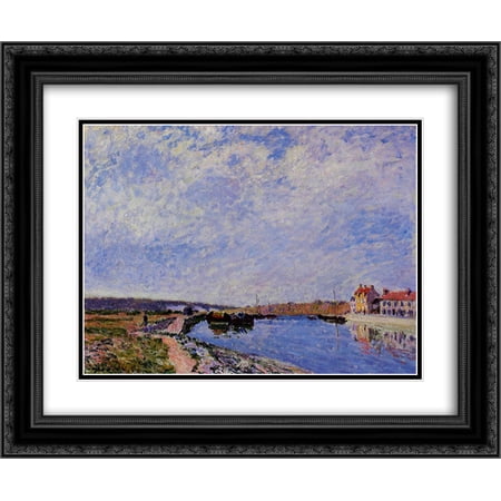 Alfred Sisley 2x Matted 24x20 Black Ornate Framed Art Print 'The Barge Port and Saint Mammes'
