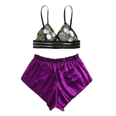 Women s Pajama Set Embroidery Floral Spaghetti Strap Bralette and Satin Shorts Sleepwear Pajama Lingerie Set
Women s Pajama Set Embroidery Floral Spaghetti Strap Bralette and Satin Shorts Sleepwear Pajama Lingerie Set