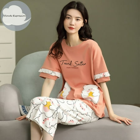 QWZNDZGR Summer Knitted Cotton Cartoon Pajamas Sets Women Pyjamas Sleepwear Nightwear Pijama Mujer Plus Size Calf-Length Pants Homewear
QWZNDZGR Summer Knitted Cotton Cartoon Pajamas Sets Women Pyjamas Sleepwear Nightwear Pijama Mujer Plus Size Calf-Length Pants Homewear
