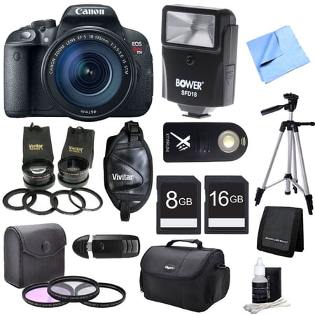 Canon EOS Rebel T5i 18MP SLR Camera with 18-135mm STM 3 Lens Ultra Bundle. Includes: Camera with 18-135mm STM Lens, 2.5X Telephoto and 0.45X Super Wide Angle Lens Set, 58mm UV, Deluxe Filter kit, Fla
