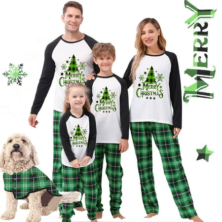 Sunisery Christmas Family Pajamas Matching Sets Xmas Matching Pjs for Adults Kids Holiday Home Xmas Family Sleepwear Set
