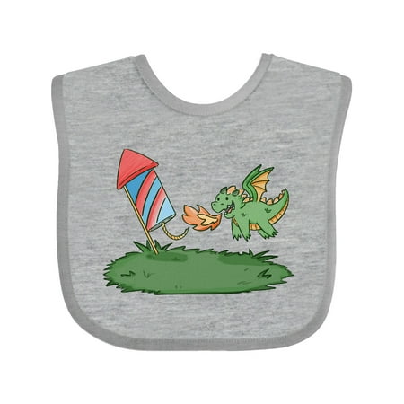 Inktastic 4th of July Cute Green Firework Dragon Gift Baby Boy or Baby Girl Bib