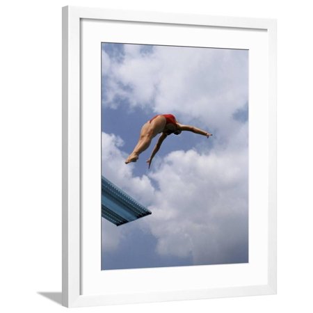 Female Diver in Pink Bathing Suit Framed Print Wall Art