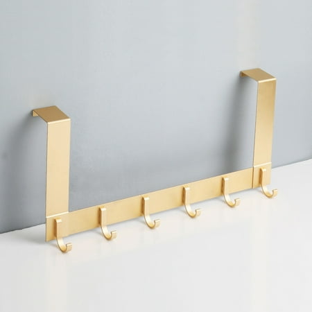 Door Coat Hook with 6 Aluminium Clothes Hooks for 35-45mm Thick Door Punch-free