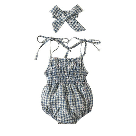 Infant Baby Girls Romper Floral Print Plaid Sleeveless Tie-Up Shoulder Straps Sling Bodysuit with Bowknot Headband
Infant Baby Girls Romper Floral Print Plaid Sleeveless Tie-Up Shoulder Straps Sling Bodysuit with Bowknot Headband