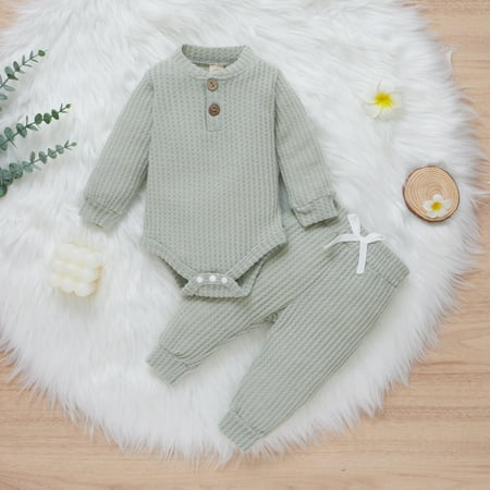 Button Neck Long-sleeve Fleece Romper Tops Pants 2Pcs Outfit Sets for Newborn Infant Baby Boys Girls
Button Neck Long-sleeve Fleece Romper Tops Pants 2Pcs Outfit Sets for Newborn Infant Baby Boys Girls