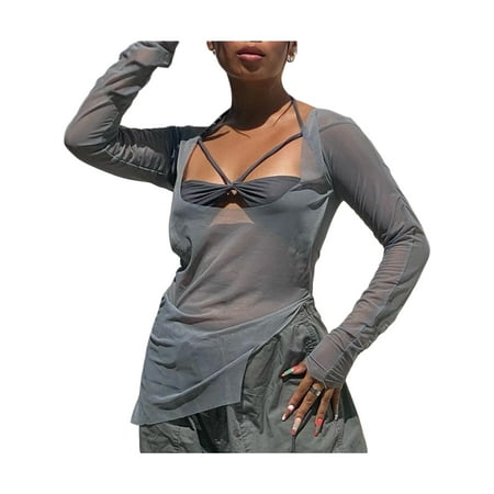 QILINXUAN Women Two Piece Tops Set Solid Color Pleated Halter Neck Bra Matching Outwear Mesh Shirt
QILINXUAN Women Two Piece Tops Set Solid Color Pleated Halter Neck Bra Matching Outwear Mesh Shirt