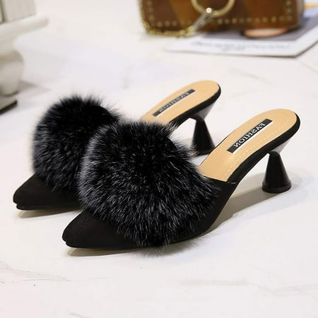 Moonsky Womens Hairball Half-drag Mid-Heeled Wool Slippers Rubber Slippers Daily Shoes
Moonsky Womens Hairball Half-drag Mid-Heeled Wool Slippers Rubber Slippers Daily Shoes