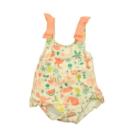 Pre-owned Gymboree Girls White | Pink Birds 1-piece Swimsuit size: 3-6 Months