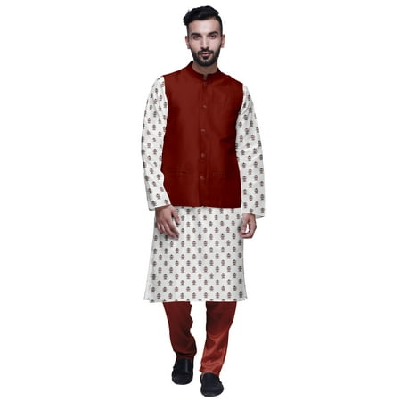 Atasi Traditional Mens Dupion Silk Kurta Pajama Set With Nehru Jacket Men Wear