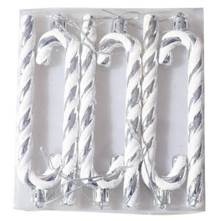 6PCS Christmas Tree Decoration Plastic Candy Cane Pendant Silver