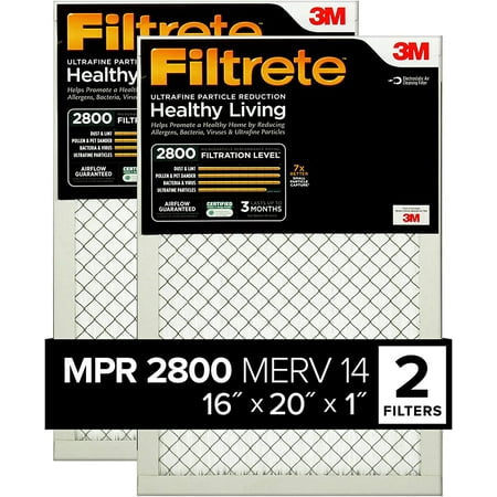 16x20x1 Furnace Air Filter MPR 2800 MERV 13 Healthy Living Ultrafine Particle Reduction 2-Pack (exact dimensions 15.719 x 19.719 x 0.78)
16x20x1 Furnace Air Filter MPR 2800 MERV 13 Healthy Living Ultrafine Particle Reduction 2-Pack (exact dimensions 15.719 x 19.719 x 0.78)