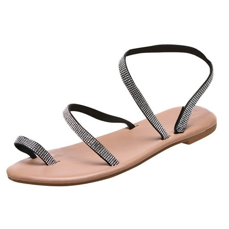 Fesfesfes Rhinestone Sandals Women s Thin Strap Transparent Flat Toe Shoes