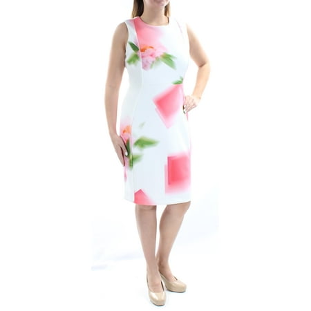 CALVIN KLEIN Womens Pink Floral Sleeveless Jewel Neck Knee Length Dress Size: 12