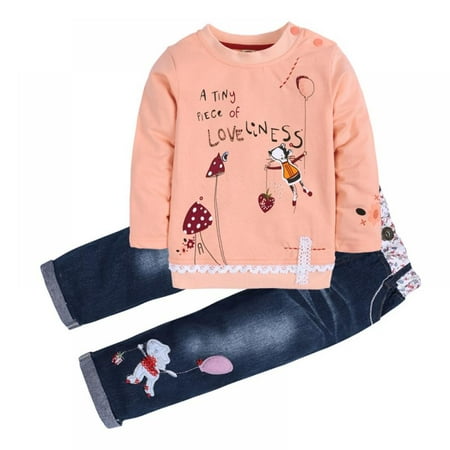 2pcs/set Spring Girls Pants Set Baby Girls Lace Hem Cartoon Pattern Sweatshirt+Denim Jeans Casual Children Clothes Kids Outfits
2pcs/set Spring Girls Pants Set Baby Girls Lace Hem Cartoon Pattern Sweatshirt+Denim Jeans Casual Children Clothes Kids Outfits