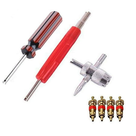 HI.FANCY Dual/Single Head Valve Core Remover Tools 4-Way 4pcs Brass Valve Cores Kit Set
