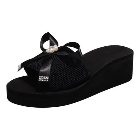 Womens Rhinestone Mid Heel Slippers Comfortable Wedge Slippers Summer Sandals Fashion Women s Shoes Casual Round Toe Wedge Heel Bow Slippers Pearl Sandals Black 7.5
Womens Rhinestone Mid Heel Slippers Comfortable Wedge Slippers Summer Sandals Fashion Women s Shoes Casual Round Toe Wedge Heel Bow Slippers Pearl Sandals Black 7.5