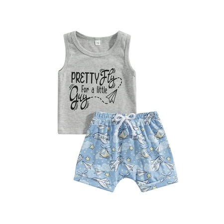 Wassery Toddler Baby Boys Summer Outfits Letter Print SleevelessT-shirt Round Neck Tops and Casual Airplane Print Elastic Drawstring Shorts 2Pcs Set 0-3T
Wassery Toddler Baby Boys Summer Outfits Letter Print SleevelessT-shirt Round Neck Tops and Casual Airplane Print Elastic Drawstring Shorts 2Pcs Set 0-3T