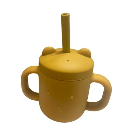 Skogsbarn Silicone Bear Toddler Cup with handles and straw- Ochre Yellow