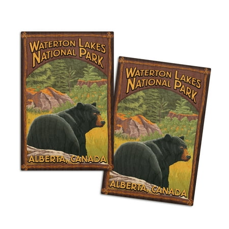 

Waterton Lakes National Park Canada Bear in Forest (4x6 Birch Wood Postcards 2-Pack Stationary Rustic Home Wall Decor)