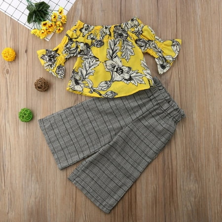 Baby Girl s Summer Outfit Sets Flare Sleeve Off Shoulder Floral Tops + Plaid Wide Leg Pants
Baby Girl s Summer Outfit Sets Flare Sleeve Off Shoulder Floral Tops + Plaid Wide Leg Pants