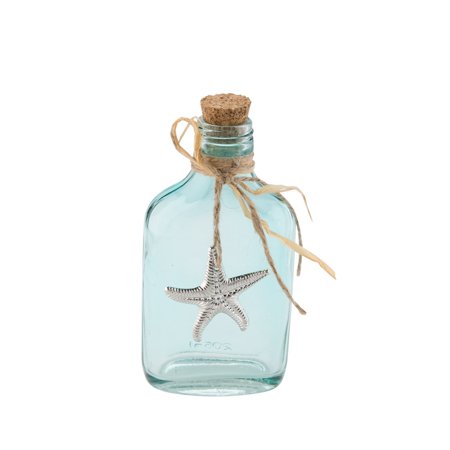7 1/2" Glass Bottle with Pewter Starfish Nautical Beach Decor, Measures 2-3/4 x 7-5/8 By Beachcombers Coastal From USA
