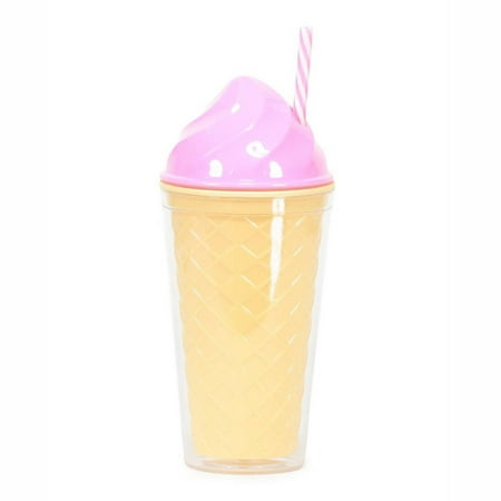Summer Ice Cream Cone Water Cup AS Double Plastic Water Cup Plastic Straw Cup