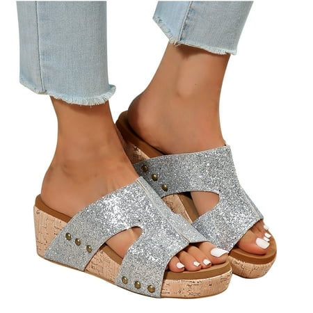 ELABCH Women s Slippers Light Soled Metal Sequin Slippers Sloping Heel Middle Heel Straight Line Fish Mouth Large Shoes Silver
ELABCH Women s Slippers Light Soled Metal Sequin Slippers Sloping Heel Middle Heel Straight Line Fish Mouth Large Shoes Silver
