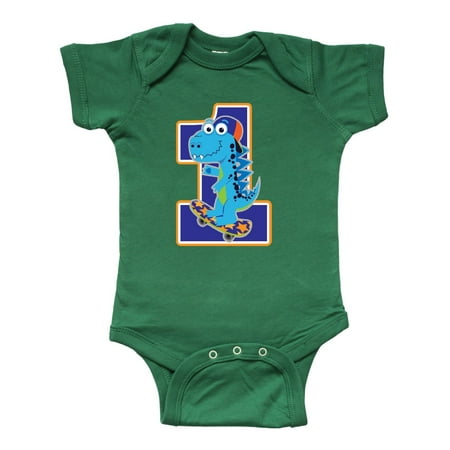 Inktastic Skateboarding 1st Birthday Boy Dinosaur Gift Baby Boy Bodysuit
