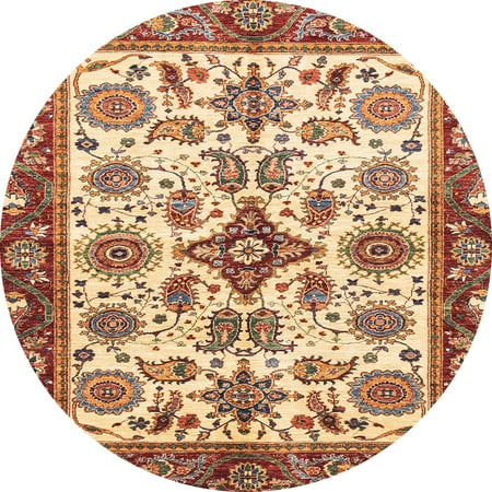 Ahgly Company Indoor Round Abstract Fire Brick Red Area Rugs 5 Round