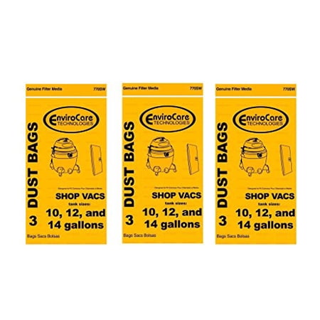 9 ShopVac Type F 10-14 Gallon Bags 9066200 Wet/Dry Shop Vac Vacuum Bags 906-62-00