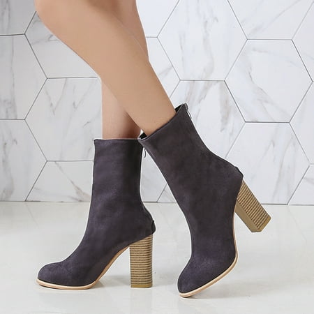 ZMHEGW Boots For Women Characteristic Platm Mid-Length Zipper Ankle Boots Shoes