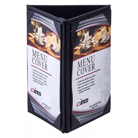 Winco LMTT-57BK Black Leatherette Triple View Menu Tent 5 x 7