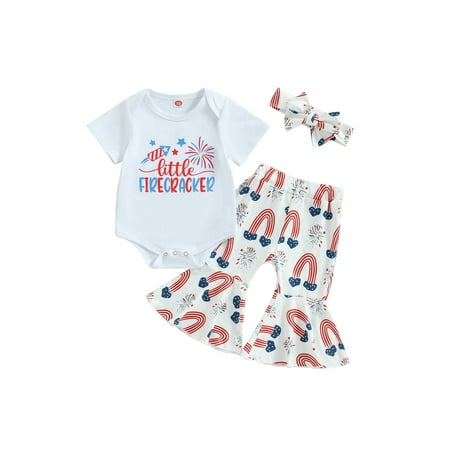 0-18M 4th of July Baby Girls Outfits Short Sleeve Letters Print Romper Tops+Rainbow Flare Pants+Headband
0-18M 4th of July Baby Girls Outfits Short Sleeve Letters Print Romper Tops+Rainbow Flare Pants+Headband