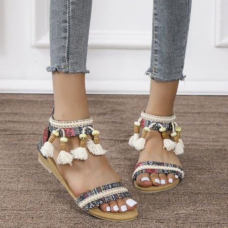 FZM Women shoes Women s Shoes Wedge Back Zipper Beaded Tassel Ethnic Style Roman Sandals
FZM Women shoes Women s Shoes Wedge Back Zipper Beaded Tassel Ethnic Style Roman Sandals