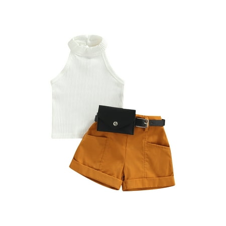 JYYYBF Kids Toddler Girls 3PCS Summer Outfits Solid Color Sleeveless Ribbed Halter Tops + Shorts + Waist Bag Set
JYYYBF Kids Toddler Girls 3PCS Summer Outfits Solid Color Sleeveless Ribbed Halter Tops + Shorts + Waist Bag Set