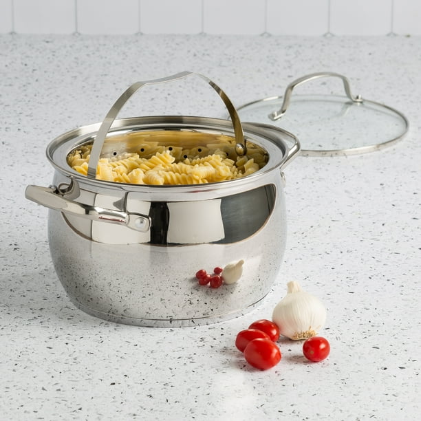 Tasty Stainless Steel 4 Quart Steamer Pot Multi-Cooker with Glass Lid, Dishwasher Safe and Oven Safe