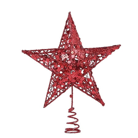 25cm red Glitter Christmas Tree Crown Five Pointed Star / Christmas