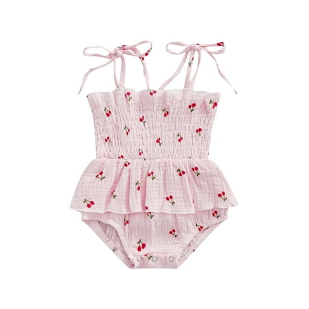 aturustex Infants Newborn Baby Girls Sweet Romper Tie-up Spaghetti Straps Cherries Printed Ruffle Short Jumpsuit 0-24Months
aturustex Infants Newborn Baby Girls Sweet Romper Tie-up Spaghetti Straps Cherries Printed Ruffle Short Jumpsuit 0-24Months