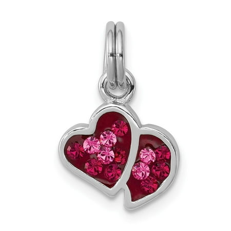 Sterling Silver Pink & Red CZ Hearts Charm (0.7in long x 0.4in wide)