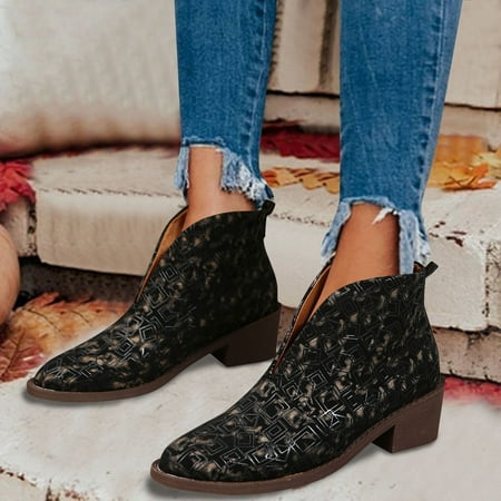 ERTUTUYI Ladies Vintage Pattern Print Leather Pointed Toe Heel Fashion Short Boots Black 40
ERTUTUYI Ladies Vintage Pattern Print Leather Pointed Toe Heel Fashion Short Boots Black 40