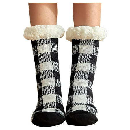 Sanbonepd Women s Plaid Floor Socks Thicken Warm Sleeping Slippers Socks