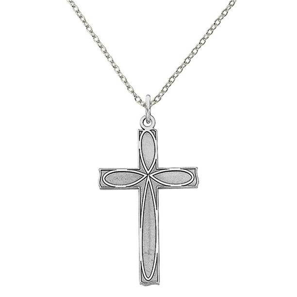 Primal Silver Sterling Silver Laser Designed Cross Pendant With 18 Inch Cable Chain