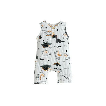 Binpure Sleeveless Playsuit Baby Boys Casual Animal Print Round Neck Romper